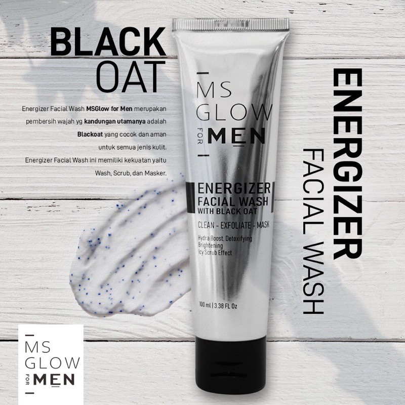 MS Glow For Men Sabun Wajah Energizer Facial Wash 3in1 Wash Scrub dan Masker