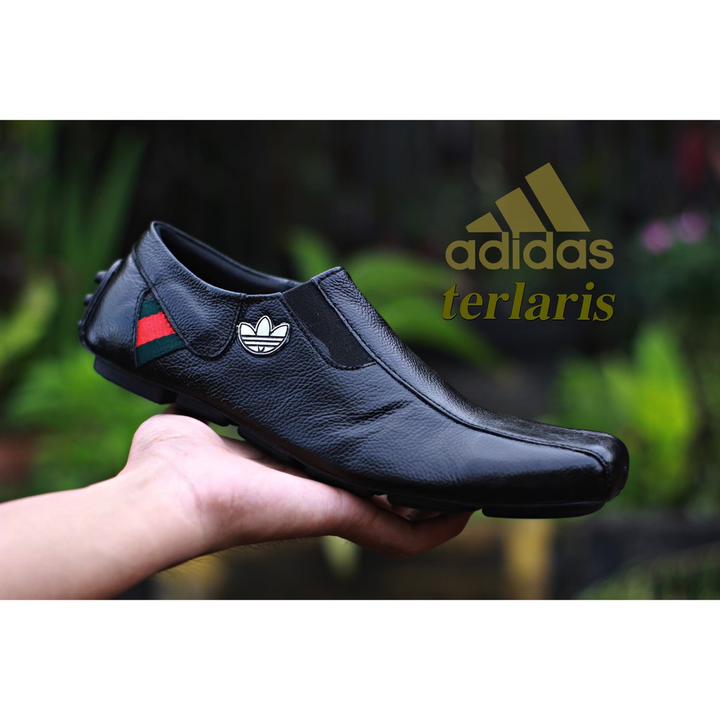 sepatu pansus pria adidas slip on kulit asli