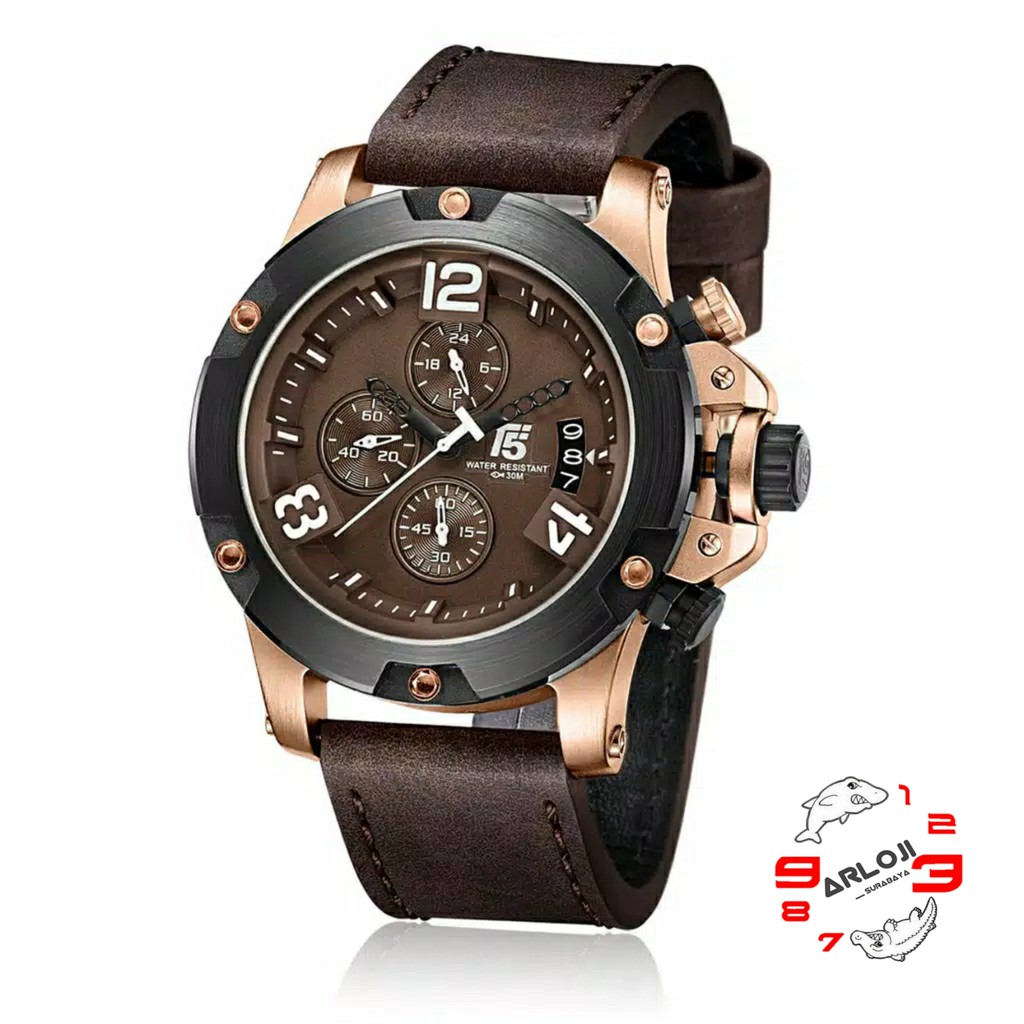 Arloji_Surabaya • Jam Tangan Pria T5 H3638 Original Analog Tali Kulit Crono Aktif