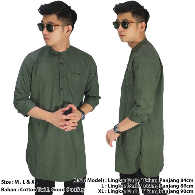 Long kurta koko cowok hijau army green