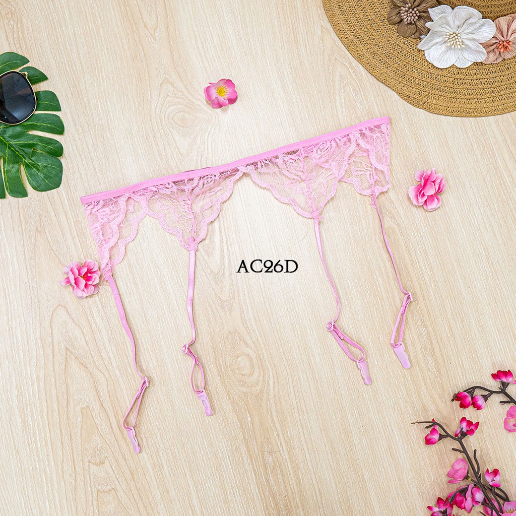 [BISA COD] STOCKING WANITA + SABUK PAHA LACE GARTER BELT SEXY PINK AC26D