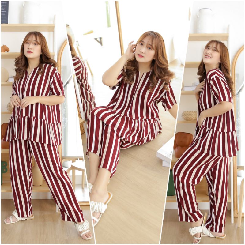 ONE SET PAJAMAS REMPEL LENGAN PENDEK/PIYAMA REMPEL BUSUI /LD 120 (all size)/BAHAN KATUN-Gretha SET