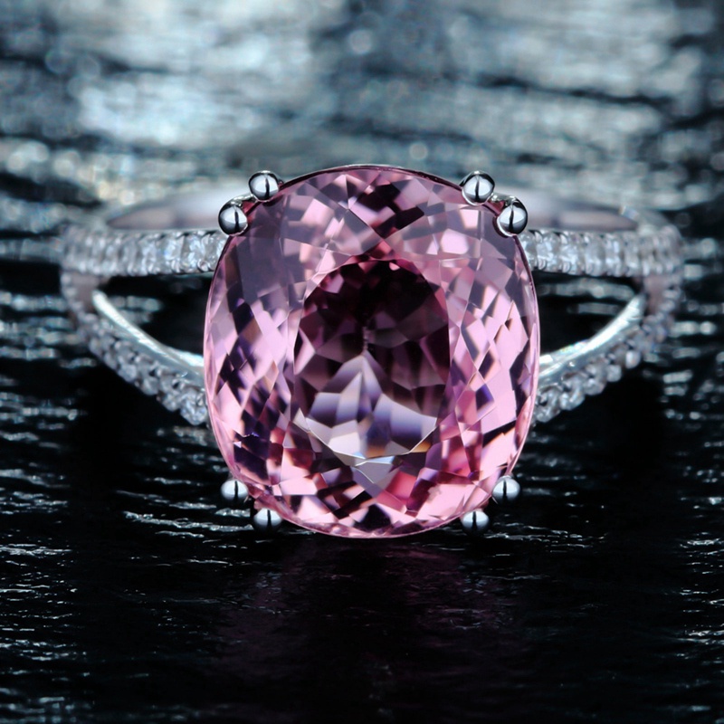 Cincin Wanita Hias Batu Permata Kristal Warna Pink Untuk Pernikahan