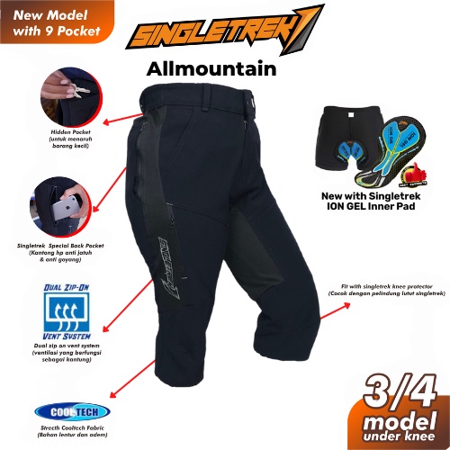 Celana Sepeda All Mountain CSAM 3 per 4 Navy Non Pad Plus Innerpad Ion