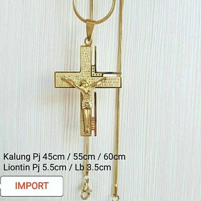 Kalung fashion rohani Import titanium salib gold KD9