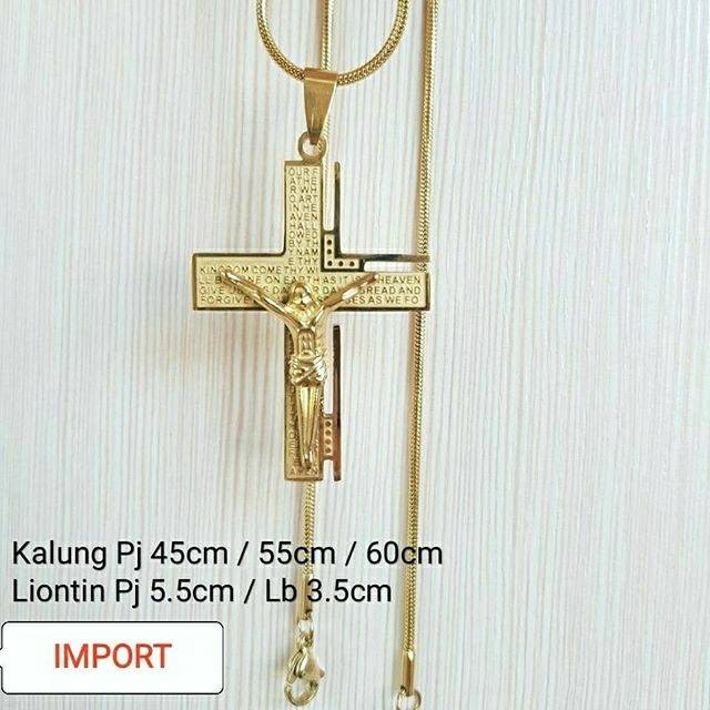 Kalung fashion rohani Import titanium salib gold KD9