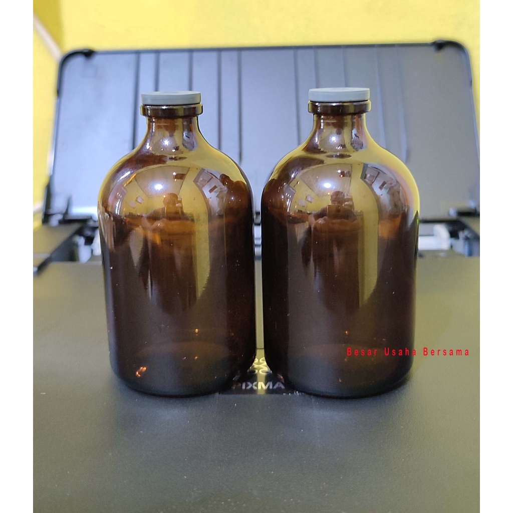 Botol Kaca Vial Coklat 100ml 100 ml Amber Tutup Karet