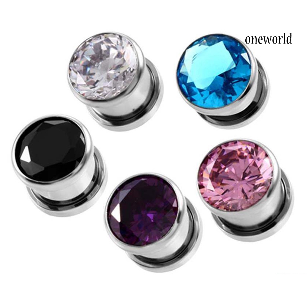 OW@ Cubic Zirconia Inlaid Round Ear Plugs Tunnels Expanders Gauges Body Jewelry