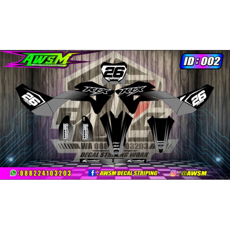 decal klx gordon desain hitam abu abu terbaru doff