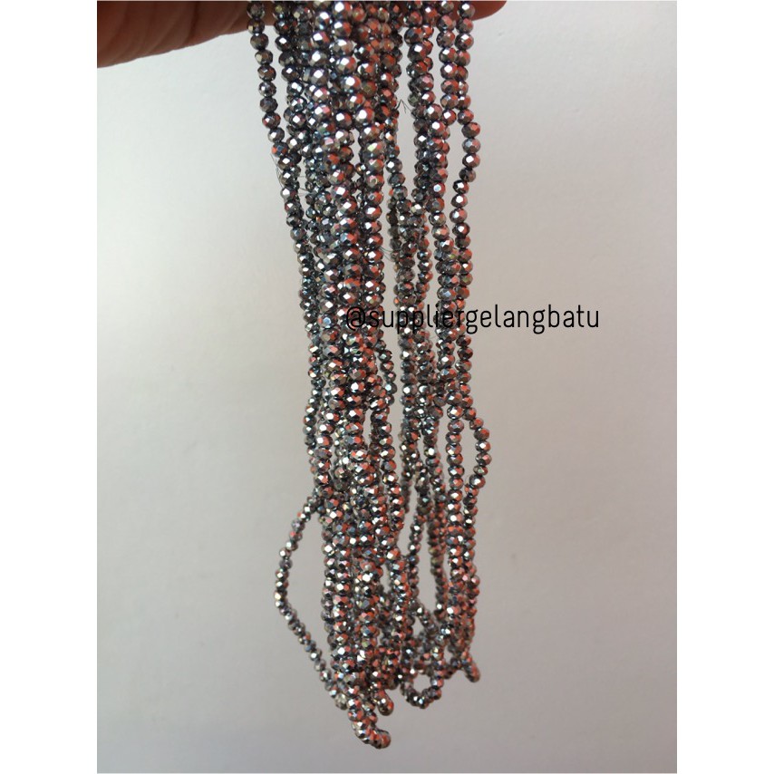 Kristal Ceko kilap 4mm silver perak metalik beads manik donat rondel supplier craft kerajinan grosir