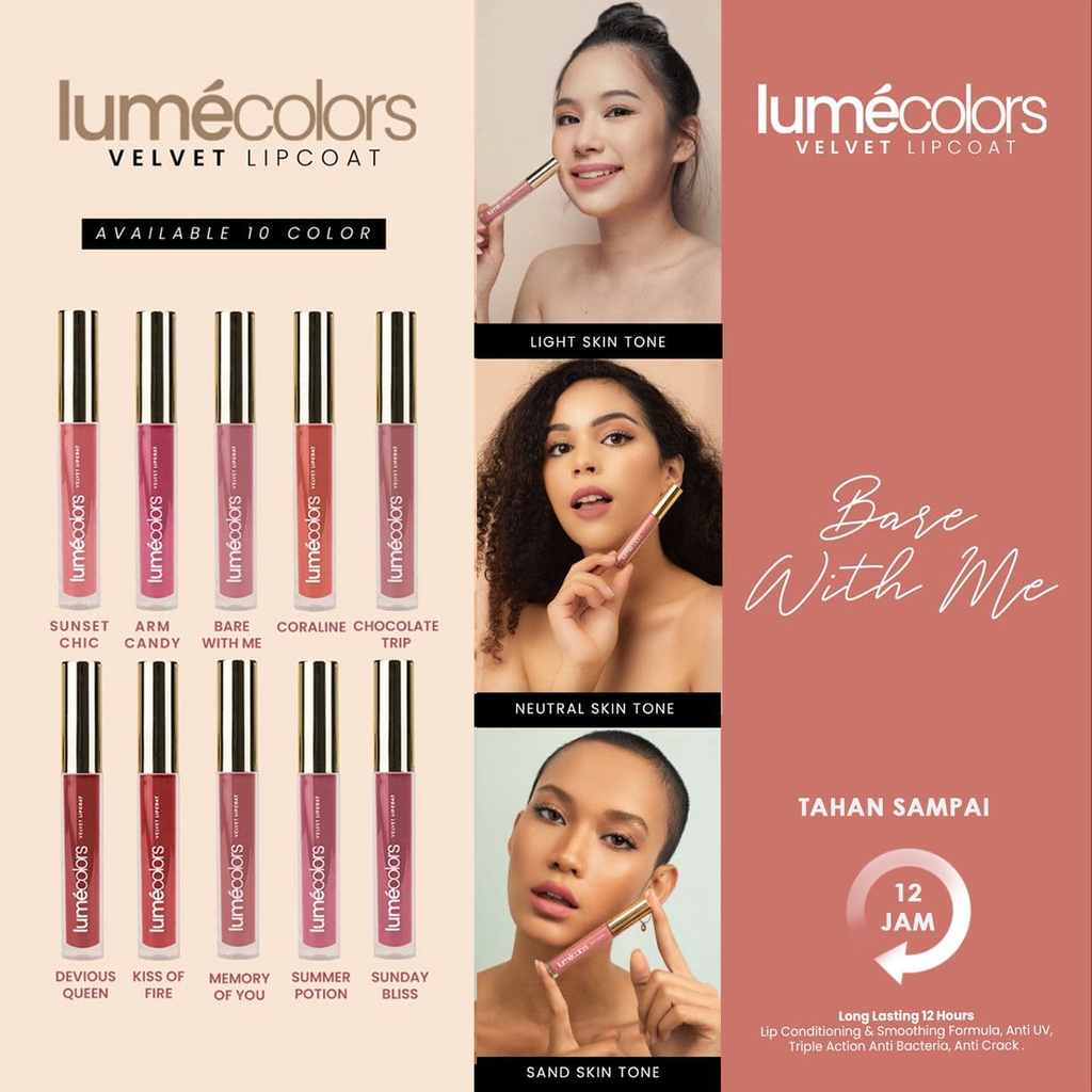 Lipstik Lumecolors Velvet Lipcoat Lipcream Lipstick Mate Ombre Warna Nude Bare With Me Ori Tahan Air