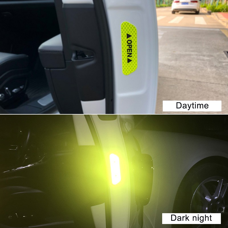 4Pieces Stickers Car Doors Reflective Warning Sign reflektif mengemudi keselamatan pintu stiker exter Sticker Reflector Pintu Mobil