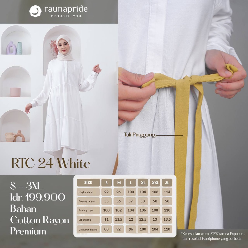 Tunik rauna rtc 24 putih / atasan wanita / baju wanita / atasan dewasa / baju muslim