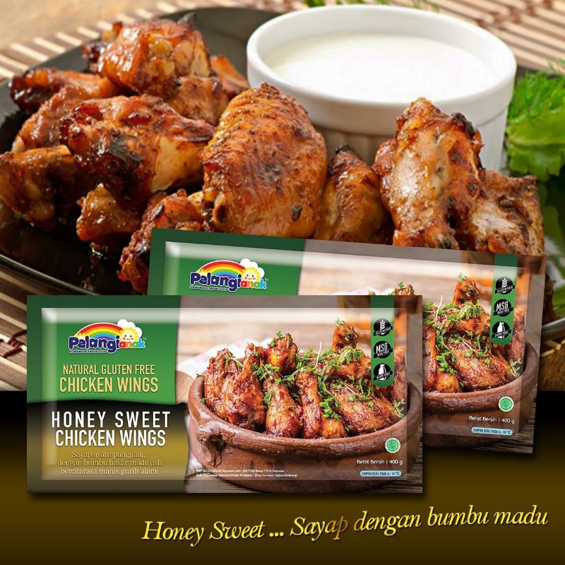 

Pelangi Chicken Wings Honey Sweet Non MSG dan non pengawet / frozen food bogor sehat mpasi lauk instan beku