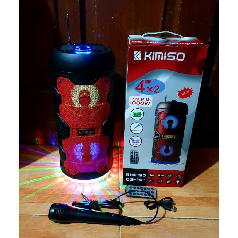 Speaker Bluetooth MP3 KIMISO QS-2401 Bonus Mic + Remote + Antena FM Radio USB Memory Card AUX MIC