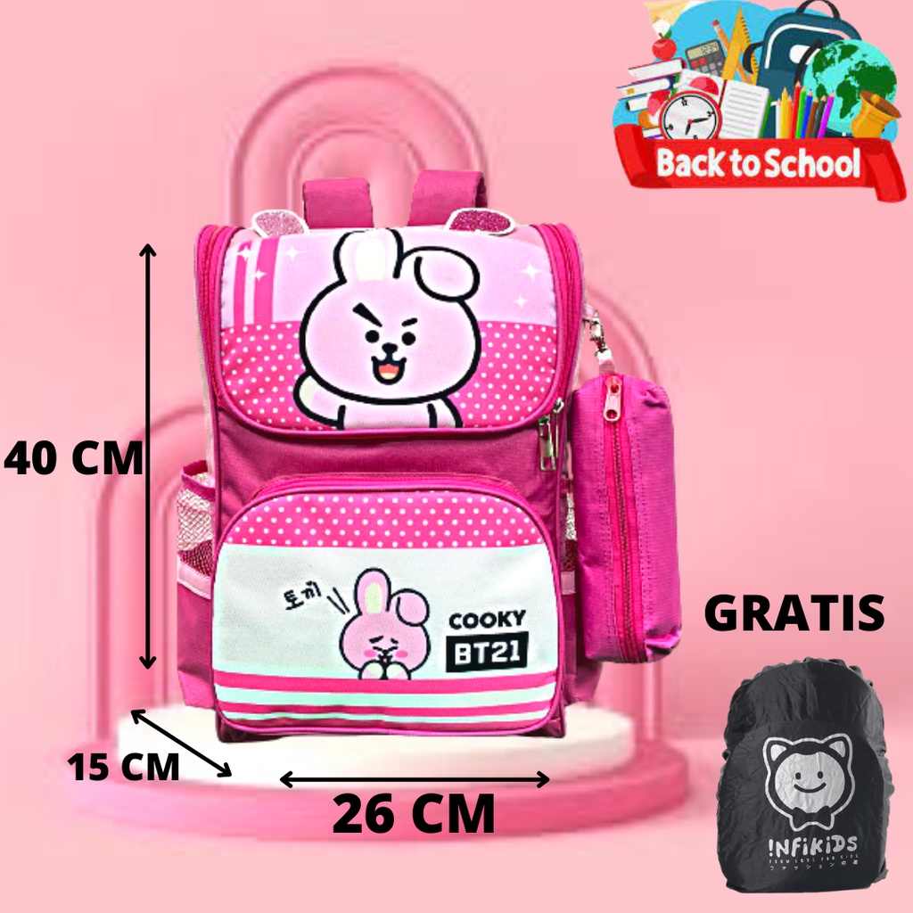 tas ransel anak perempuan SD BT21 gratis rancover