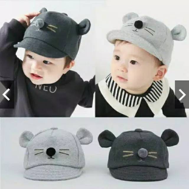 TOPI ANAK  IMPORT KOREA, TOPI KOREA MODEL KUMIS KUCING/BABY HAT / KIDS HAT(Topi boy kumis)