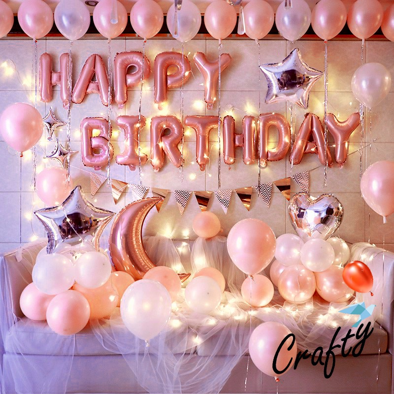 [PAKET] BIRTHDAY Set FLAG MOON PINK SILVER Dekorasi Pesta Backdrop Ulang Tahun