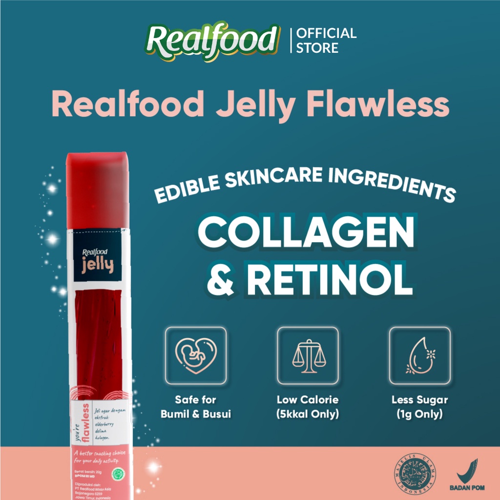 Realfood Flawless Jelly Collagen Formula Sarang Burung Walet Sachet Cemilan Sehat Real Food Jelly Pure Flawless Glutabright Kiwi Barrier Boost