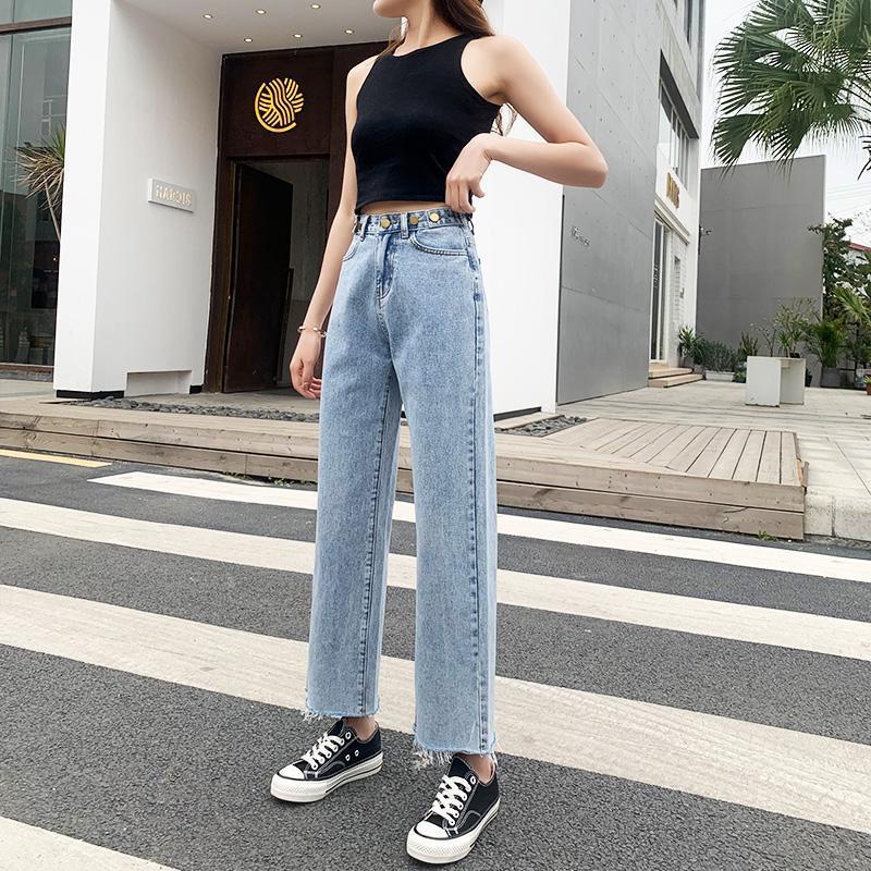New diimpor fashion celana panjang perempuan high-waist lurus-kaki Premium celana jeans