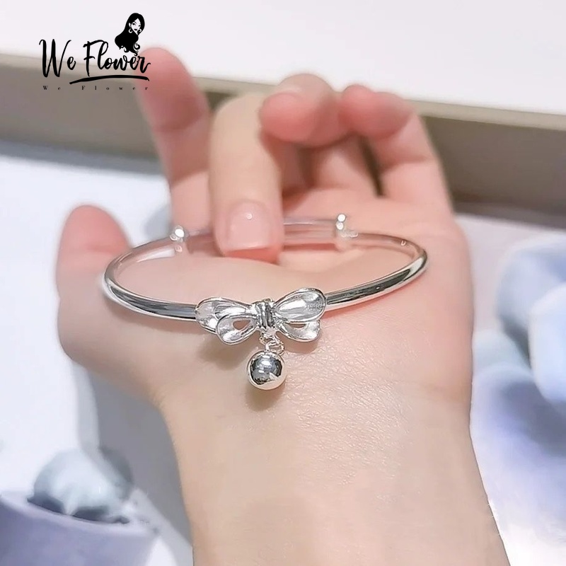 We Flower Gelang Bangle Adjustable Desain Bunga Warna Silver Untuk Wanita