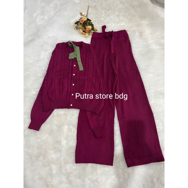 ONE SET Mia top blouse dan kulot rajut premium