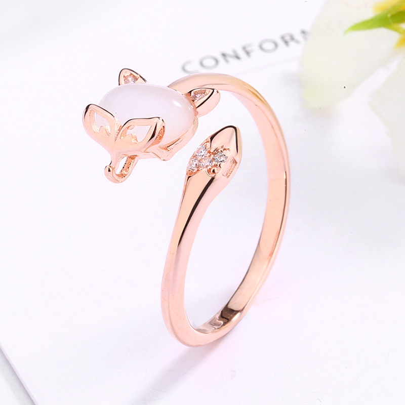 [ Fashion Simple Zircon Agate Fox  Finger  Rings Adjustable Open Rings Jewelry Gifts For Girl Friends ]