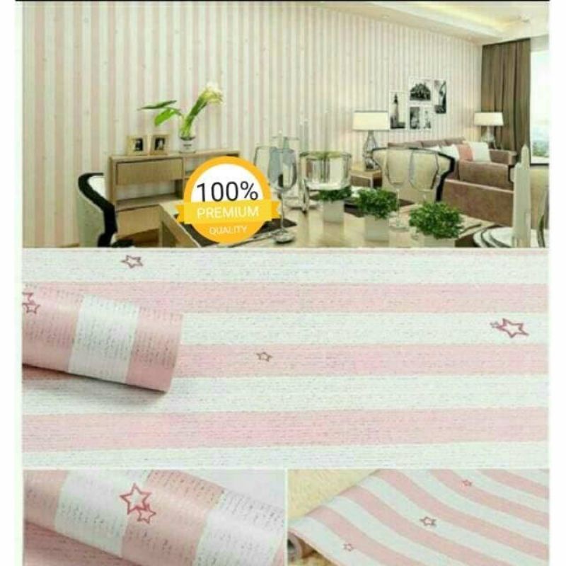 Termurah Grosir Wallpaper Sticker Dinding Bintang Salur Pink
