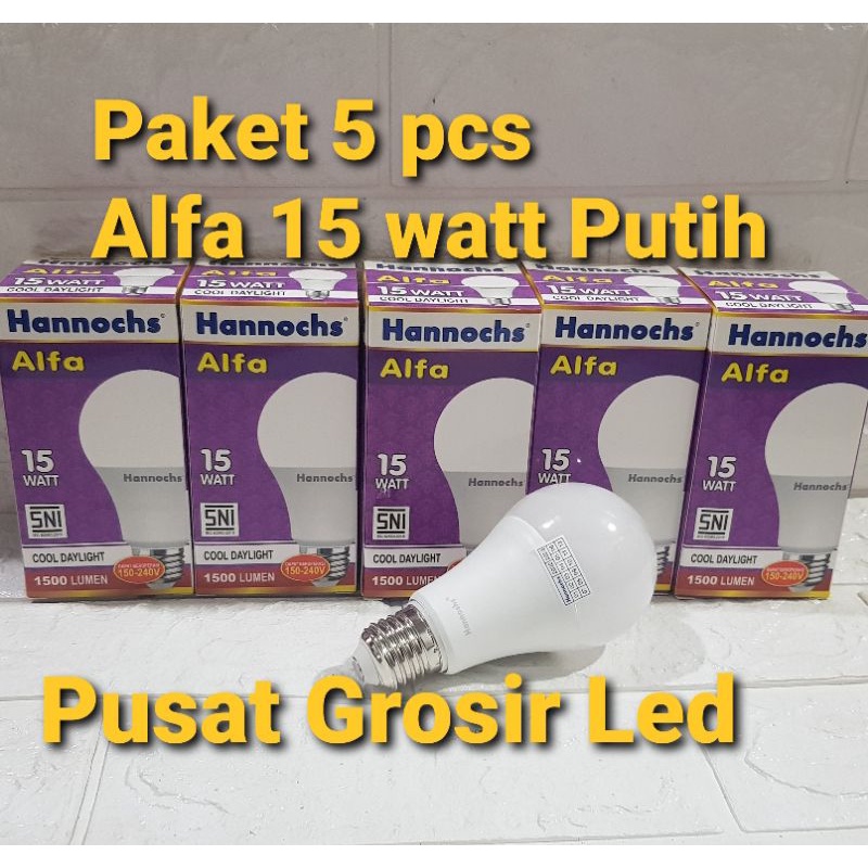 Paket 5 pcs Hannochs Alfa 15 watt 15w Cahaya Putih