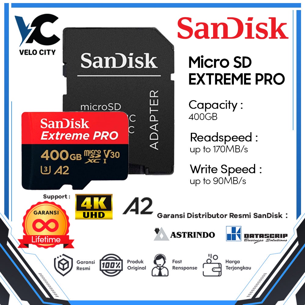 Memory Card Micro sd 400Gb CL10 170Mbps Extreme Pro V2 Original Garansi LIFE TIME