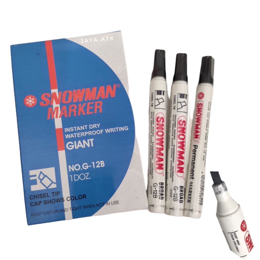 SPIDOL PERMANEN SNOWMAN CHISEL G-12B UJUNG PIPIH MIRING PERMANENT MARKER KALIGRAFI WHITEBOARD