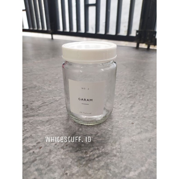 Toples tempat bumbu kaca Free Label Minimalis Korea 250 ml dan free sendok