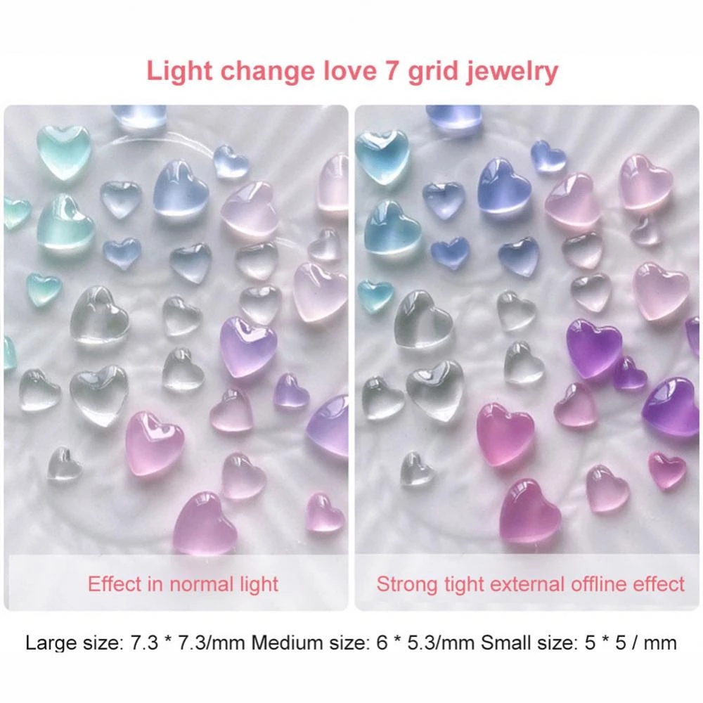 1 Set Batu Kristal Glitter Bentuk Hati Pita Beruang 3D Berubah Warna Untuk Dekorasi Manicure