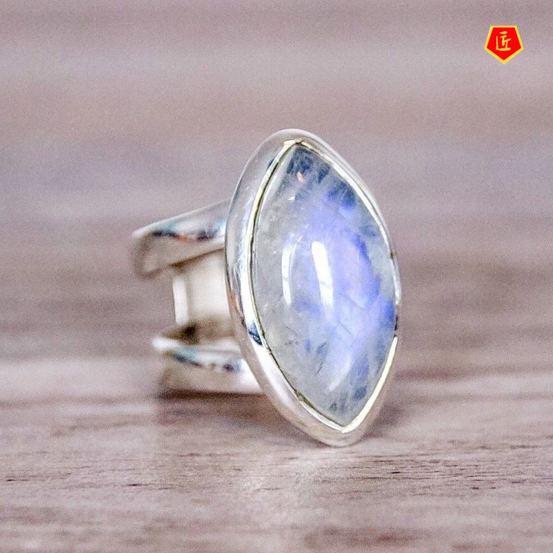 [Ready Stock]Retro Personality Silver Moonstone Ring