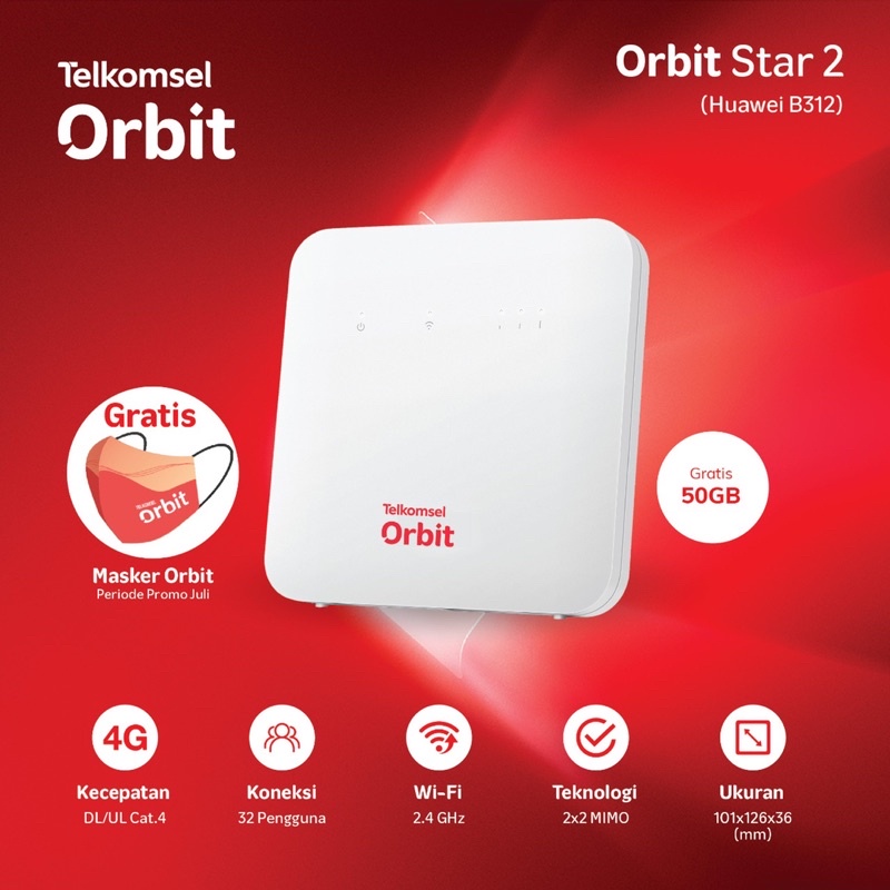 Telkomsel Orbit Star 2 Wifi Router Huawei B312 Unlock 4G Free 50gb
