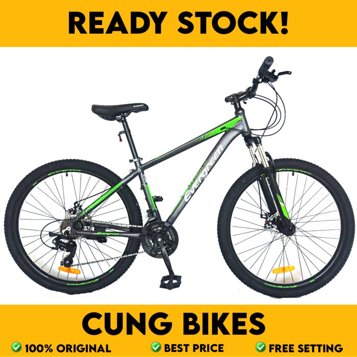 SEPEDA GUNUNG MTB 27.5 INCH EVERGREEN BLAZE 685 FRAME ALLOY 24 SPEED - ABU HIJAU