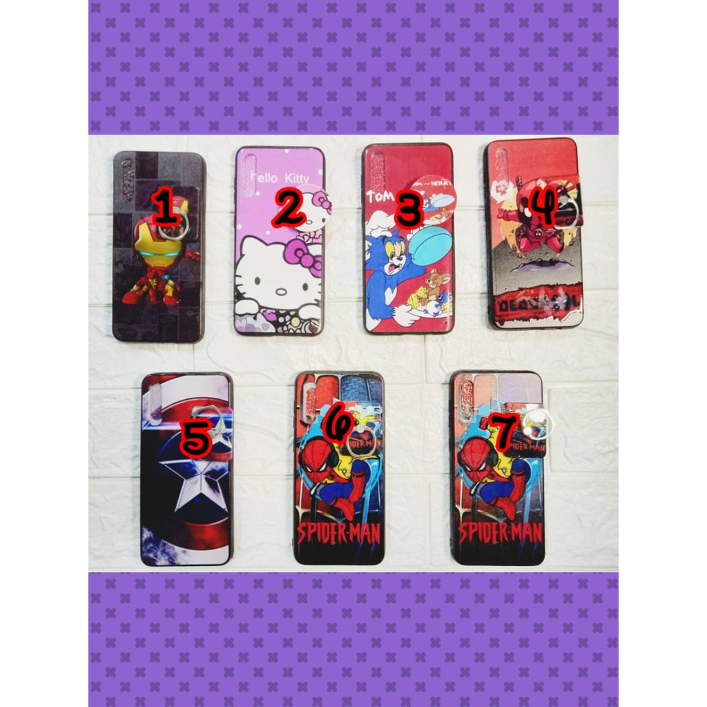 Case SAMSUNG GALAXY A50+iring Motif kartun HelloKitty, Tom And Jerry, Spiderman, Captain America