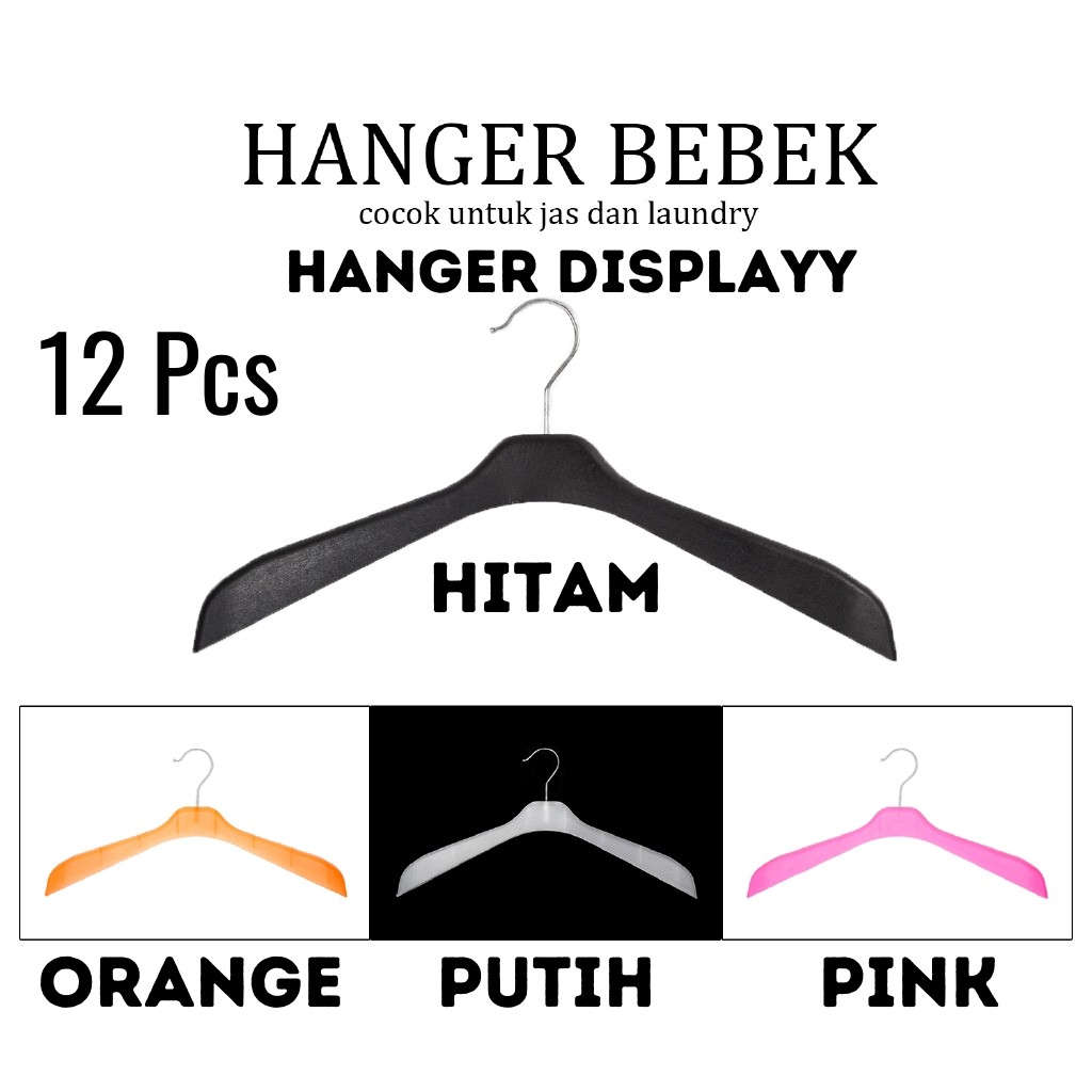 Hanger Baju Distro 181 Warna Orange &amp; Pink Gantungan Baju Bebek Jas Berkualitas 1 Lusin Hitam (isi 12 pcs)