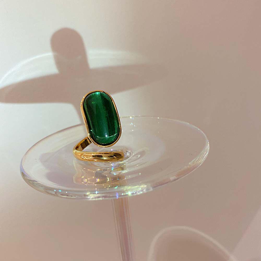 Mxbeauty Pembukaan Cincin Indah Hadiah Pernikahan Warna Emas Imitasi Permata Oval Geometris Gaya Korea