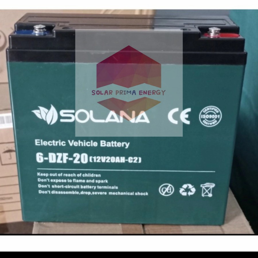 Aki Solana baterai sepeda Listrik EVB 6DZM20 12 V 20 AH 12v 20ah
