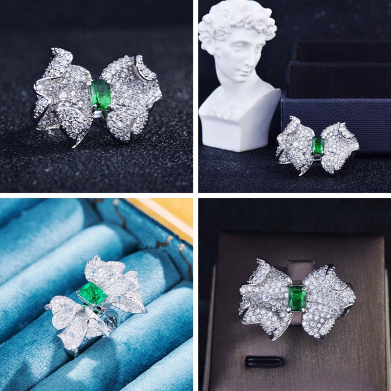 Elegant Delicate Bow Emerald Vintage Woman Ring Fashion Banquet Party Gemstone Rings Jewelry Romantic Valentine's Day Gifts