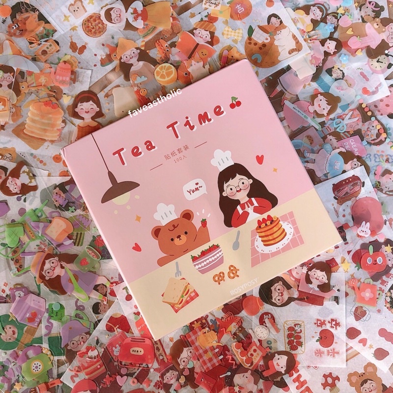 TEA TIME 1 LEMBAR CUTE DECO STICKER CARTOON FANCY KAWAII KOREAN JAPANESE STYLE DIY SCRAPBOOK JURNAL DIARY STIKER LUCU AESTHETIC LOVELY PINK GIRLS KARAKTER KARTUN ANAK PEREMPUAN BOTOL AIR MINUM VIRAL LAPTOP PHONE CASE HP UNIK