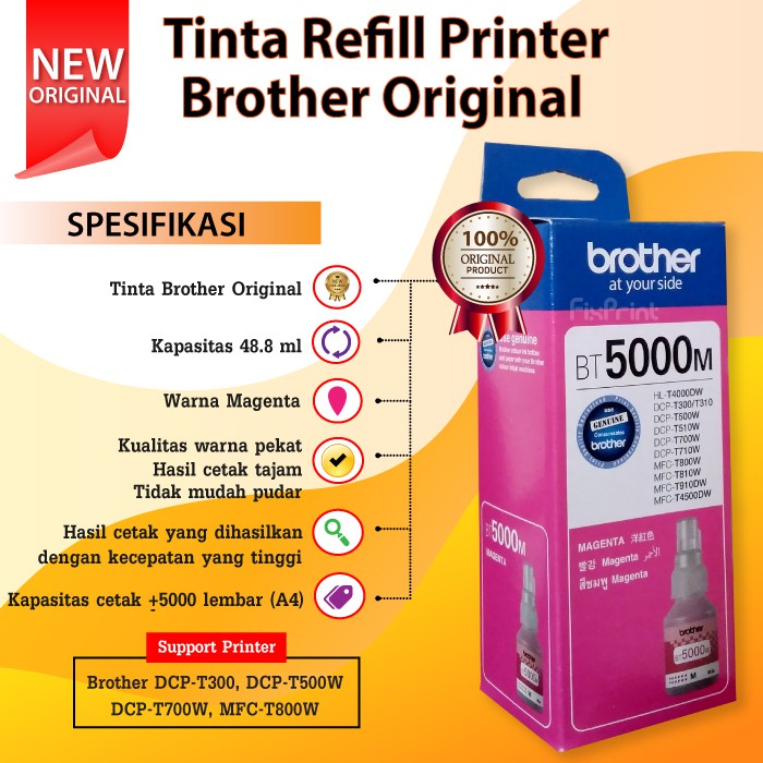 Tinta Brother Original BT5000 BT 5000 Magenta Murah