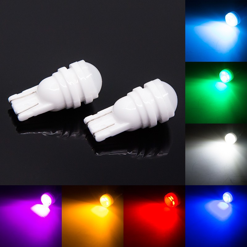 10Pcs Lampu LED Ceramic T10 W5W Warna Putih / Biru / Hijau / Kuning untuk Interior Mobil