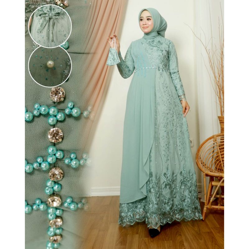 Permata Olshop / Kebaya Gamis Maudi NK / Gamis Brokat Pesta / Kebaya Modern / Dress Brukat / Kebaya Pesta Kondangan