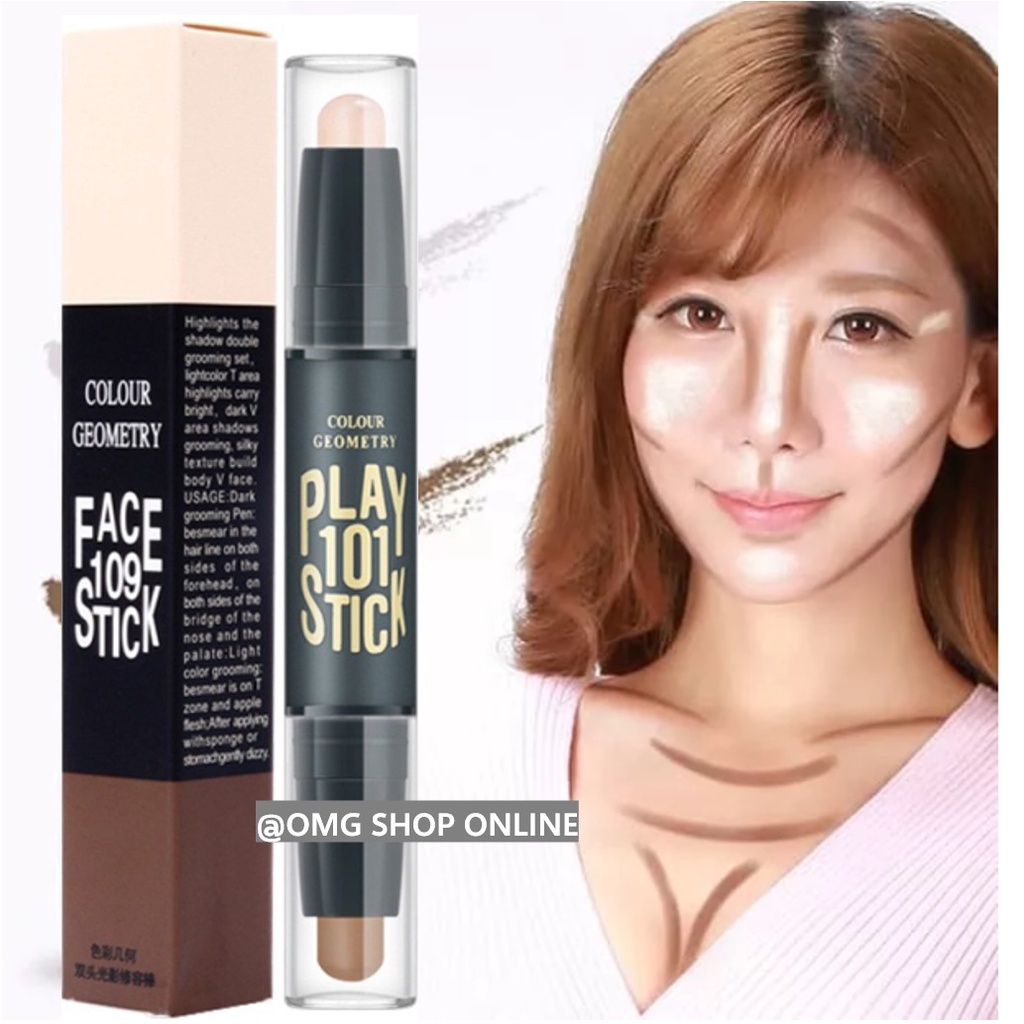 TERMURAH !!! 2 in 1 Face 109 Stick Concealer Highlighter Wajah Colour Geometry 3D Stick Concealer Tahan Lama Waterproof Anti Air Anti Luntur / Foundation Make Up Contour Stick Pensil Wajah Highlights Make Up Korea Kosmetik Wanita Anak Sekolah