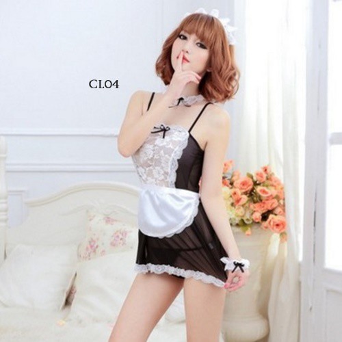 [TRUSTED SELLER] LINGERIE COSPLAY KOSTUM FRENCH MAID PELAYAN SEKSI TRANSPARAN CL04