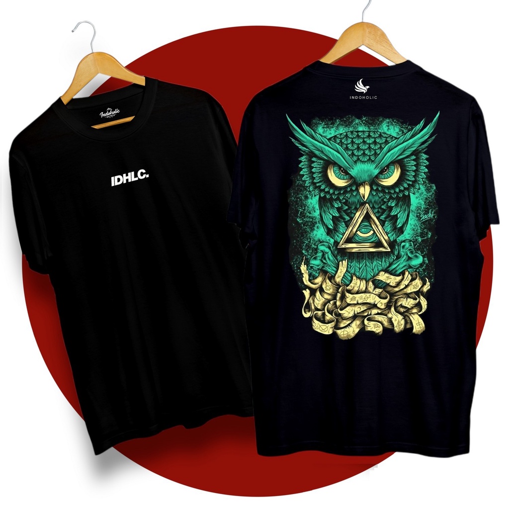 Indoholic Atasan Baju Pakaian Pria Cowok wanita Kaos Distro Murah terbaru Combed 100% Original Green Owl