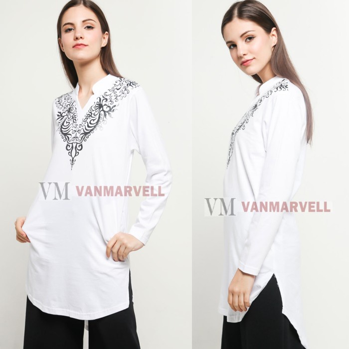 Tunik VM Putih V Neck lengan Panjang Wanita Atasan Muslim Wanita Putih XXL E2A3 Berkualitas Murah Mo