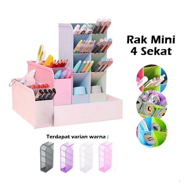 RAK LACI 4 SEKAT / RAK MINI PLASTIK 4 SLOT / DESKTOP DRAWER / RAK MINI 4 SEKAT / TEMPAT PENYIMPANAN ATK PENA PENSIL PULPEN